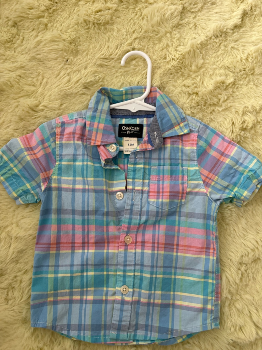 OshKosh B'gosh 12month - Pastel Plaid Short-Sleeve Button-Down Shirt